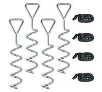 SPORTNOW Lot de 4 Piquets d'ancrage au Sol en Acier Galvanisé, Ancrage Spirales 32 cm, avec 4 Sangles Ajustables 180 cm, Kit d'ancrage au Sol pour Trampoline, Tentes, Balançoires, Abris