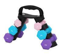SPORTNOW Lot d'haltères hexagonaux, haltères musculation, 2 x 1 kg, 2 x 2 kg, 2 x 3 kg, avec support convertible d'haltères
