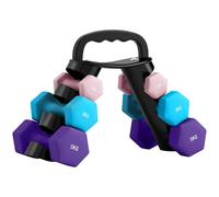 SPORTNOW Lot d'haltères hexagonaux, haltères musculation, 2 x 1 kg, 2 x 3 kg, 2 x 5 kg, support convertible d'haltères, pour entraînement à domicile, kettlebell, exercice d'haltérophilie, multicolore