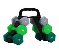 SPORTNOW Lot d'haltères hexagonaux, haltères musculation, 2 x 3 kg, 2 x 4 kg, 2 x 5 kg, avec support convertible d'haltères, pour entraînement à domicile, kettlebell, exercice d'haltérophilie