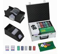 SPORTNOW Mallette de Poker Coffret de Poker Complet 300 Jetons, Boîtier en ABS, Cartes à Jouer, dés, Dealer, Tapis, clés, pour Jeux Blackjack et Texas Holdem