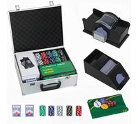 SPORTNOW Mallette de Poker Coffret de Poker Complet 300 Jetons, Cartes à Jouer, Dés, Dealer, Tapis, Clés, Boîtier en ABS, Argent