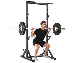 SPORTNOW Rack à squat réglable en hauteur, support à barre avec double support, porte-disques et barre de traction, rack à barre multifonctionnel pour entraînement à la salle de sport, à la maison ou