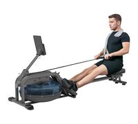 SPORTNOW Rameur à Eau, rameur Musculation d'appartement, 6 Niveaux de résistance, écran LCD et Support de Tablette, Rangement Vertical avec roulettes, Charge Max.135 kg, Acier