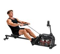 SPORTNOW Rameur à Eau, rameur Musculation d'appartement, résistance Ajustable, réservoir 6-11L, écran LCD, Support de Tablette, Assise Large, Rangement Vertical, Charge Max.135 kg, Acier, Noir
