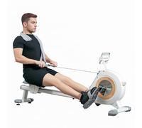 SPORTNOW Rameur magnétique à 16 Niveaux de résistance, rameur d'appartement Ultra Silencieux avec Support de téléphone et écran LCD, Stockage Vertical, Charge Max. 150 kg, Blanc et Gris