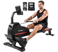 SPORTNOW Rameur Magnétique Connecté avec Bluetooth, 16 Niveaux de Résistance, Appareil de Musculation Silencieux Compatible Kinomap & Zwift, Écran LCD pour Perte de Poids et Sport à la Maison, Rouge
