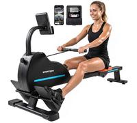 SPORTNOW Rameur magnétique silencieux, 16 niveaux de résistance, application Bluetooth, écran LCD, porte-téléphone, roues, rangement vertical peu encombrant, maximum 130 kg, fitness maison gym