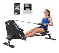 SPORTNOW Rameur magnétique silencieux avec 16 niveaux de résistance, application Bluetooth, guide en aluminium, écran LCD, porte-téléphone, roues, rangement vertical peu encombrant, maximum 130 kg