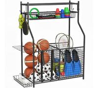 SPORTNOW Rangement d'équipements de sport, organisateur d'équipements de sport pour balles, jouets avec paniers, crochets amovibles, sangles élastiques, pour intérieur et extérieur, école garage, noir