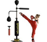 SPORTNOW Sac de boxe autoportant 140-205cm Sac de boxe gonflable sur pied avec pompe, pied ventouse 2 balles réflexes Set punching-ball réglable en hauteur