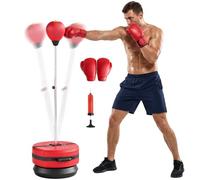 SPORTNOW Sac de Frappe avec Support, Hauteur réglable 125-145 cm | Avec sac lesté, speedball autoportant, gants et pompe, pour maison