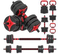 SPORTNOW Set d’haltères réglables 5-en-1 avec barre de connexion, 20 kg | Utilisable comme haltères, barre, kettlebells, poignées de pompe et disques, pour l'entraînement à domicile, pour tous