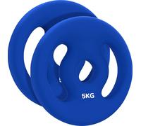 SPORTNOW set de 2 poids d'haltères, 2 x 5 kg de poids, set de disques d'haltères, disques de poids pour barre d'haltère de 2,5 cm, perçage de Ø 30 mm, bleu