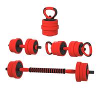 SPORTNOW Set de poids 4 en 1 30kg, convertible en kettlebell, 2 haltères, barre et supports de pompes, Rouge