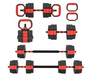 SPORTNOW Set d'haltères 4 en 1, courts, longs, réglables, 25 kg, avec tube de raccordement, fermetures en étoile, pour la musculation à la maison