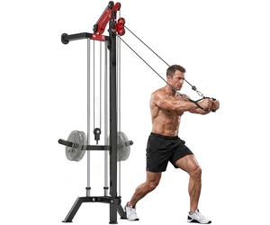 SPORTNOW Station de Musculation à Poulie Machine à Câble LAT Fixation Murale Charge de Poids Personnalisable 85x68x210cm Noir Rouge
