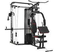 SPORTNOW Station de musculation avec 65 kg de poids, tirage, barre butterfly, banc pupitre réglable, appareil pour jambes