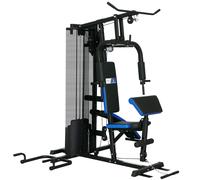 SPORTNOW Station de Musculation avec Pile de Poids de 65 kg, Équipement de Gym à Domicile avec Banc pour Abdominaux, Noir et Bleu