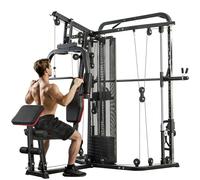 SPORTNOW Station de musculation avec poids de 65 kg, barre de traction à latte, barre papillon, banc de préacher, banc de musculation des jambes, appareil multifonction Smith Machine Multistation