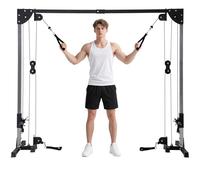 SPORTNOW Station de Musculation Double poulie Cable Crossover vis à vis, Charge Libre avec Poids 2 x 50kg - dim. 245L x 85l x 207H cm