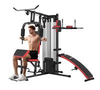 SPORTNOW Station de Musculation Multifonction Ajustable Banc Fitness 10 contrepoids 65 kg avec Filet de Protection Appareil de Musculation à Domicile Noir et Rouge