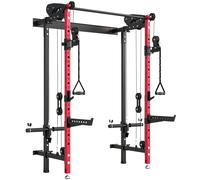 SPORTNOW Station de Musculation Pliable 700 kg Hauteurs Réglables avec Poulies Doubles, Supports de Barre, 184x123x209cm, Rouge