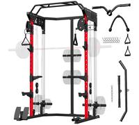SPORTNOW Station de Musculation Power Rack 900kg - Cage de Squat avec Double Poulie Réglable 19 Niveaux - Home Gym Complet pour Entraînement de Force, avec Tirage Lat et Accessoires, Noir