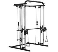 SPORTNOW Station de Musculation, Station de Traction à câble, avec Support à Squat, Barre, câble Cross-Over, hauteurs réglables Structure Acier, pour entraînement à Domicile, Noir