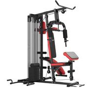SPORTNOW Station Multi Gym avec Poids de 65 kg, Équipement de Musculation avec Banc pour Abdominaux, Noir et Rouge