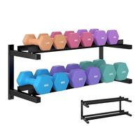 SPORTNOW Support mural d'haltères, Support de poids à 2 niveaux, d'haltères peu encombrant, Organisateur multifonctionnel pour kettlebells et tapis de yoga, pour salle de sport à domicile,