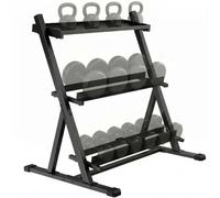 SPORTNOW Support pour Haltères 3 Niveaux Acier Robuste Capacité 200 kg Noir | Support de Poids Réglable pour Haltères, Kettlebells,Rack de Rangement Compact pour Salle de Sport à Domicile