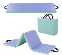 SPORTNOW Tapis de Gymnastique Pliable Épais 180 x 60 x 5 cm Vert et Violet | Avec Poignée, Tapis de Sol pour Yoga, MMA, Sport, Fitness, Pilates, Revêtement Synthétique