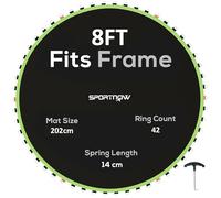 SPORTNOW Tapis de rechange pour trampoline avec huit rangées de coutures, outil de traction à ressort, 42 crochets en V, pour trampoline de 2,4 m, avec ressorts de 14 cm, vert