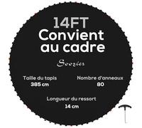 SPORTNOW Tapis de Rechange pour Trampoline Tapis de Saut de Remplacement, Compatible Trampoline Ø 4,3 m et Ressorts de 14 cm, avec Outil de Traction à Ressort et 80 Crochets en V (Ressort Non Inclus)