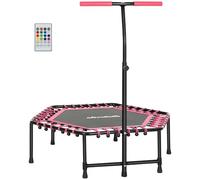 SPORTNOW Trampoline 45" avec poignée Ajustable, Mini Trampoline pour Adultes avec lumières LED, Rebondisseur élastique pour Exercices en intérieur, Charge maximale 220lbs, Rose