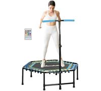 SPORTNOW Trampoline 45" avec poignée Ajustable, Mini Trampoline pour Adultes avec lumières LED, Rebondisseur élastique pour Exercices en intérieur, Charge maximale 220lbs, Bleu