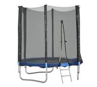 Trampoline d'extérieur Ø 180 cm avec filet de sécurité, poteaux rembourrés et échelle Bleu G