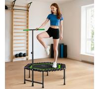 SPORTNOW Trampoline de Fitness 114x114x132 cm avec Poignée Réglable sur 3 Niveaux et Cadre en Acier Vert et Noir