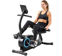 SPORTNOW Vélo d'appartement horizontal avec 8 niveaux de résistance magnétique, avec application Bluetooth, écran LCD, fréquence cardiaque, siège réglable, roues, entraînement à domicile pour