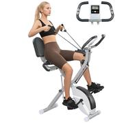 SPORTNOW Vélo d'appartement Pliable 5 en 1 pour la Maison avec résistance magnétique à 8 Niveaux, vélo Stationnaire Pliable Droit/couché avec Bandes d'entraînement pour Bras, capteur de fréquence