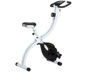 SPORTNOW Vélo d'appartement pliant, vélo de fitness, vélo d'intérieur 8 niveaux de résistance magnétique, selle réglable, poignées, écran LCD multifonction, support tablette, acier blanc