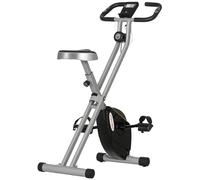 SPORTNOW Vélo d'appartement pliant, vélo fitness silencieux vélo d'intérieur avec résistance magnétique à 8 niveaux, capteur de fréquence cardiaque, siège réglable, écran LCD et roulettes, gris