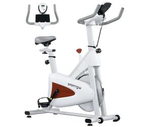 SPORTNOW Vélo d'appartement Vélo Stationnaire Silencieux Moniteur LCD Blanc | Selle et Résistance Réglables, Support de Tablette, Exercice d'Intérieur, pour Entraînement Cardio à Domicile