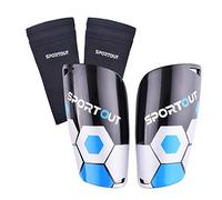 Sportout Protège-Tibias de Football pour Enfants et Adultes avec Manches élastiques, Offre Une Protection complète pour Vos Jambes (S, Bleu-1)