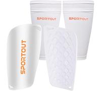 Sportout Protège-Tibias de Football pour Enfants et Adultes avec Manches élastiques, Offre Une Protection complète pour Vos Jambes (M, Blanc)