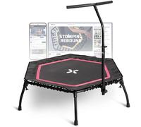 SportPlus Trampoline de Fitness Pliable pour la Maison, avec Barre d'appui réglable en Hauteur, protège Les articulations, Suspension en Caoutchouc Souple, très Silencieux (Pliable, Rose)