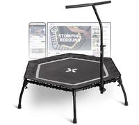 SportPlus Trampoline de Fitness Pliable pour la Maison, avec Barre d'appui réglable en Hauteur, protège Les articulations, Suspension en Caoutchouc Souple, très Silencieux (Pliable, Noir)