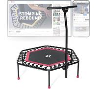SportPlus Trampoline de Fitness Pliable pour la Maison, avec Barre d'appui réglable en Hauteur, protège Les articulations, Suspension en Caoutchouc Souple, très Silencieux (Non Pliable, Rose)