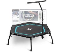 SportPlus Trampoline de Fitness Pliable pour la Maison, avec Barre d'appui réglable en Hauteur, protège Les articulations, Suspension en Caoutchouc Souple, très Silencieux (Pliable, Bleu)